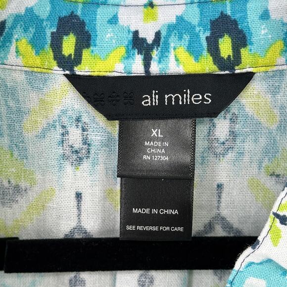 Ali Miles Woven Linen Blend Ikat Point Collar Tunic Top Shirt Sz XL Horn Button - Picture 7 of 8